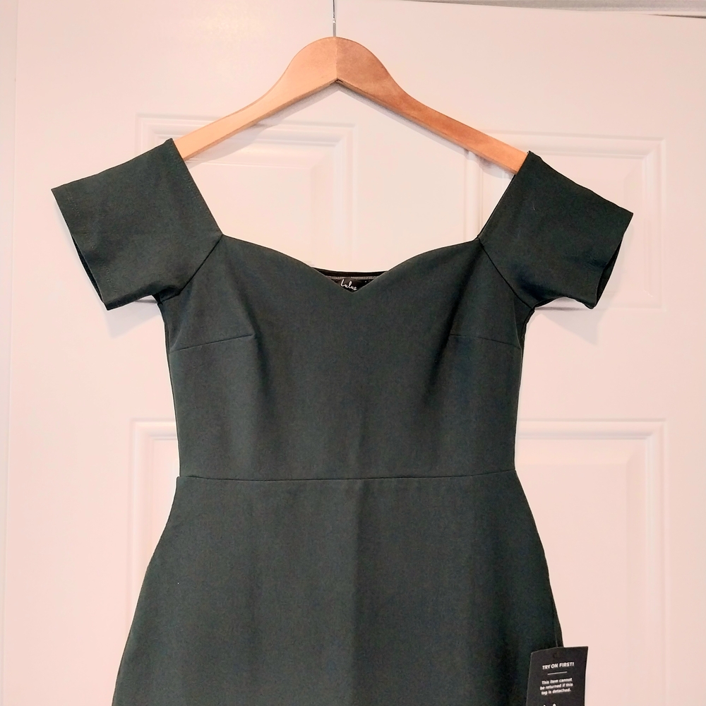 Lulu's Dark Green Off-Shoulder Midi Dress NWT - Picture 5 of 5
